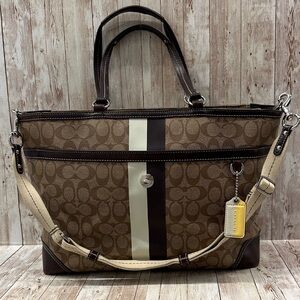 Coach Monogram Diaper Bag PRE-LOVED 9 pocket Brown and White with pad and strap